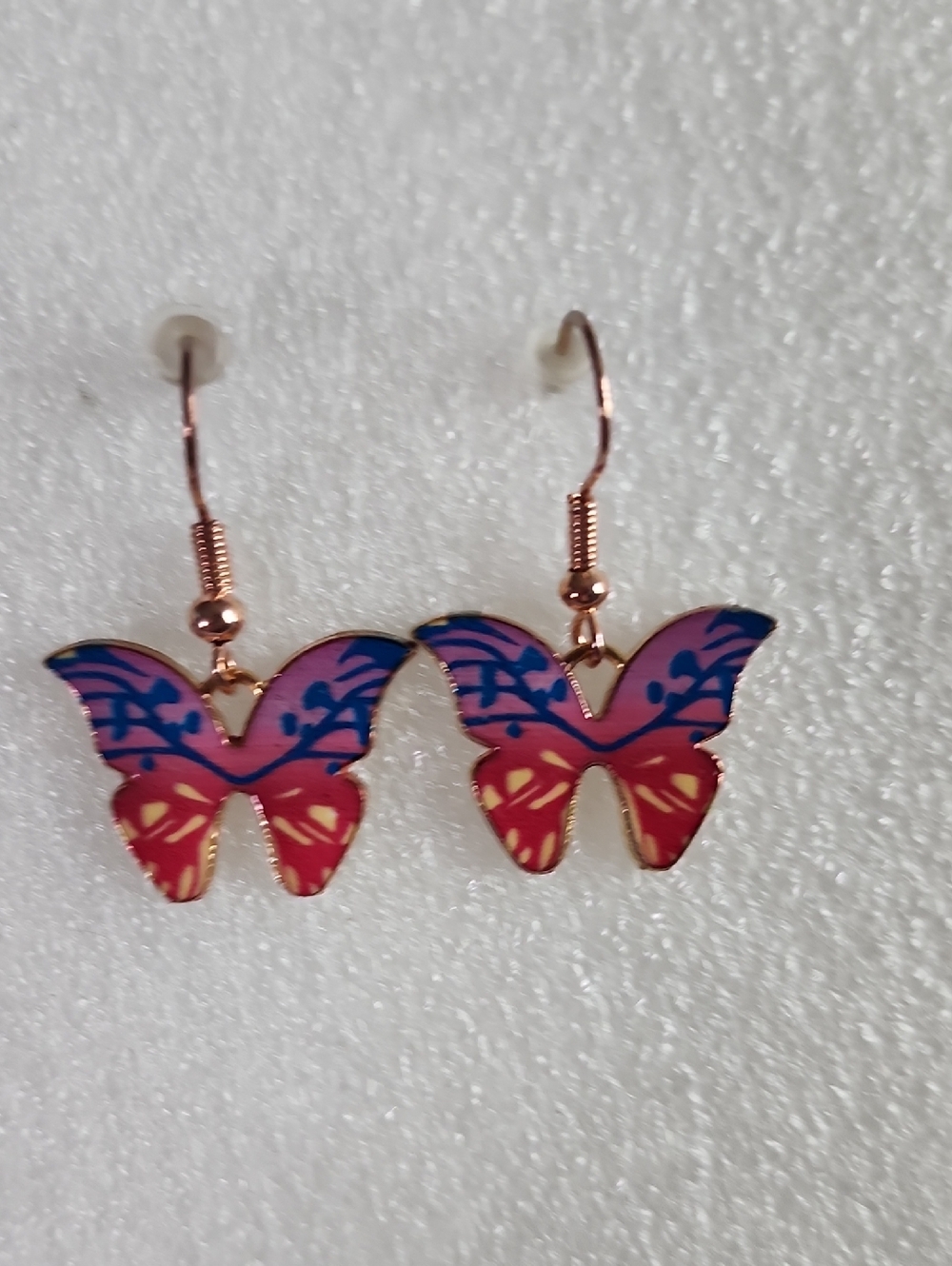 Hand Crafted Butterfly Drop Earrings - Pink, Blue & Red